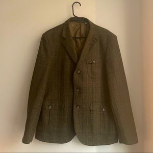 Jack Wills Blazer Jacket Tweed 100% Wool XL Woven In England Womens,Hunter Green
